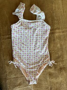 CREWCUTS Girls One-Piece Swimsuit with Pink & Yellow Flower Print - size 6/7